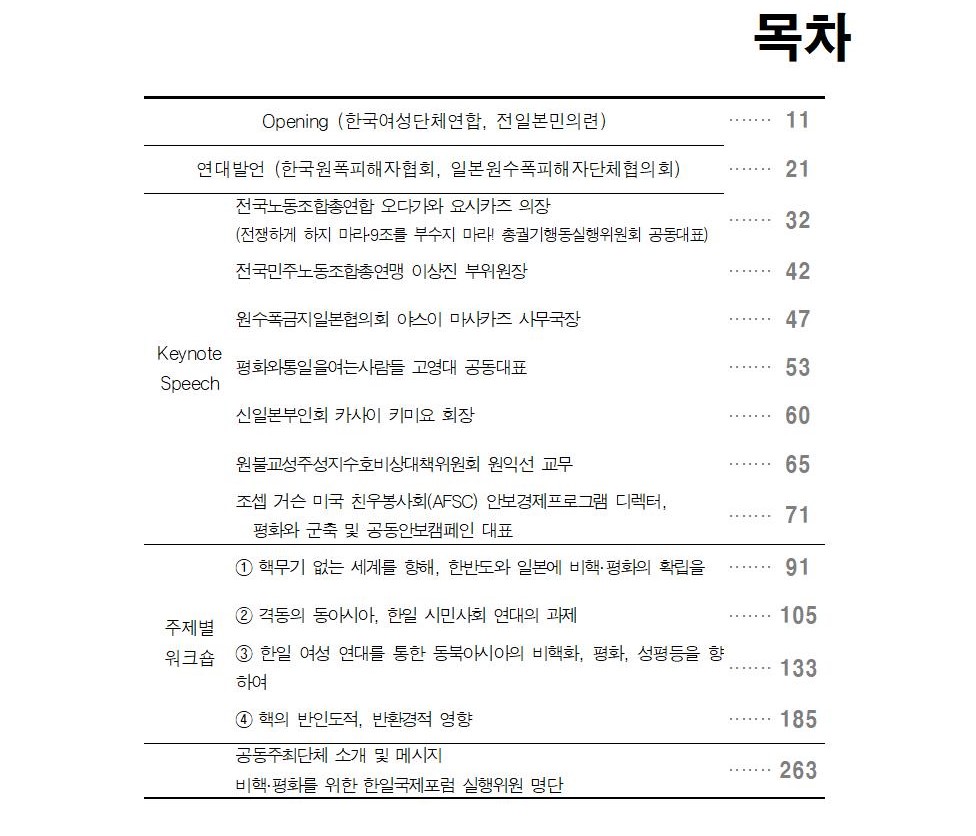 2019 비핵평화를 위한 한일국제포럼 자료집 - 2019.5.30 - 목차